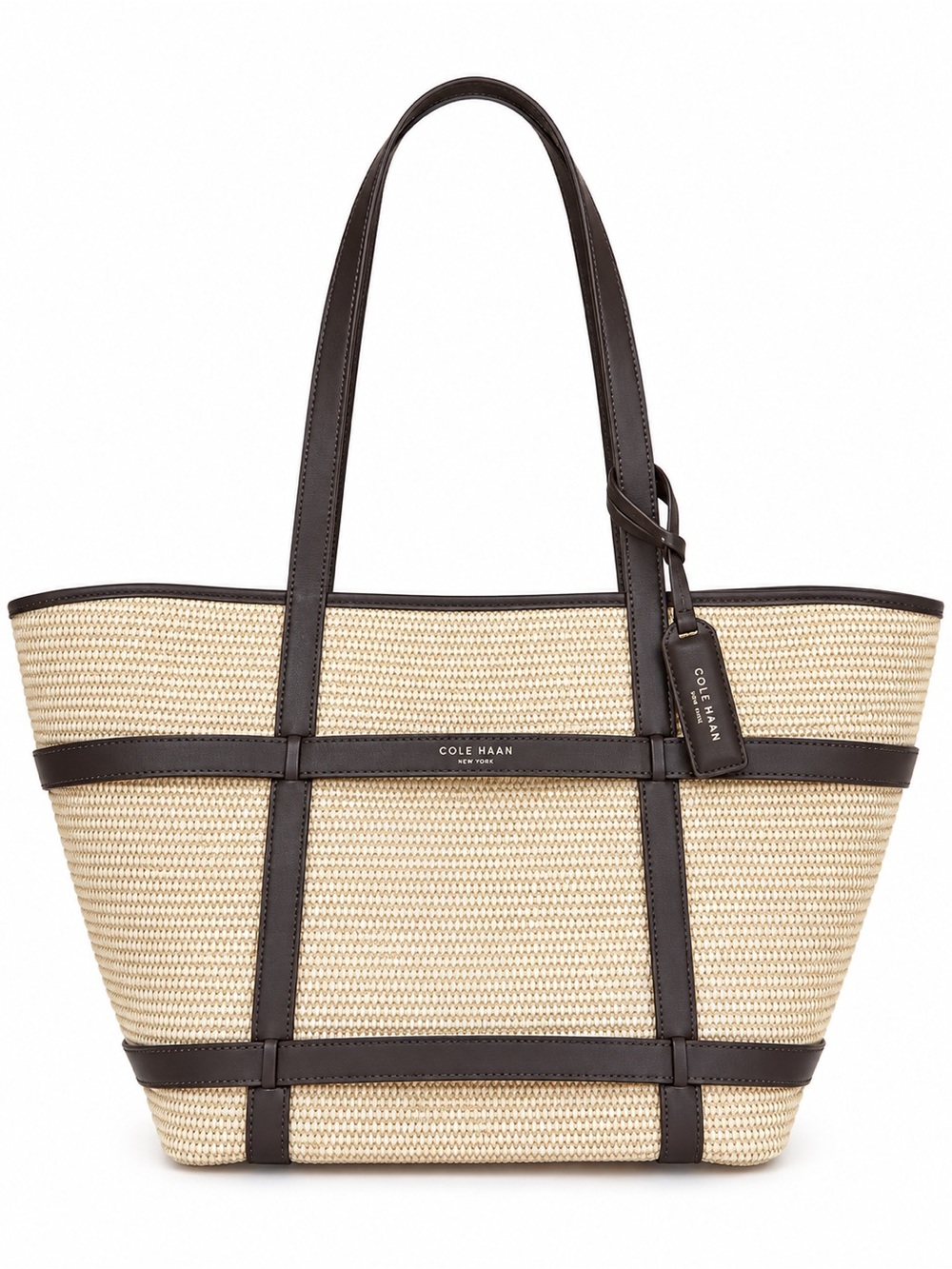 Cole Haan Key West Raffia Dark Chocolate Large Tote Bag NWT